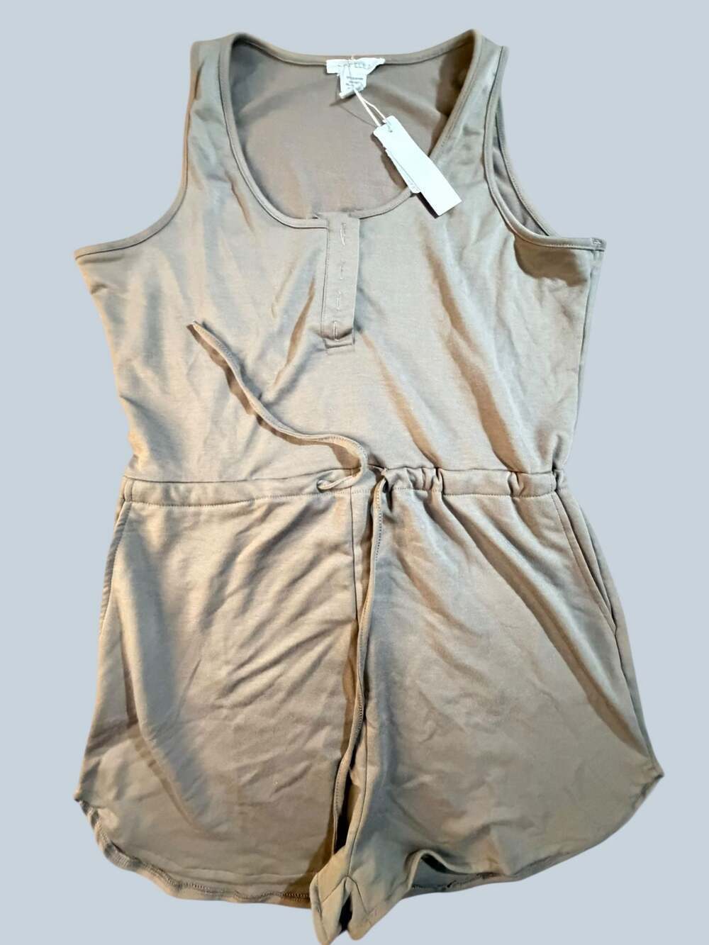 Capella NWT Women's Henley Sleeveless Knit Romper with Drawstring Waist L